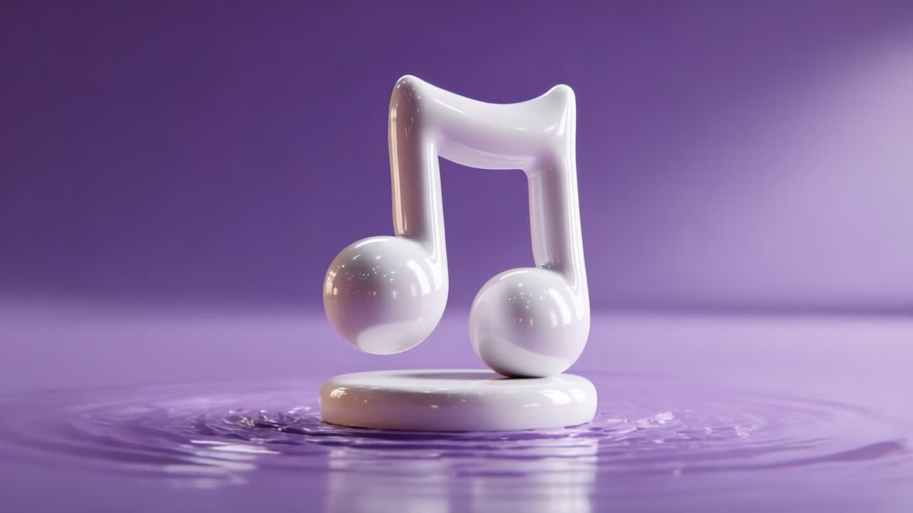 A Captivating Musical Icon in Serene Purple Waters: Enhancing the Visual Experience of Music's Essence Through Artistic Representation and Fluid Motion