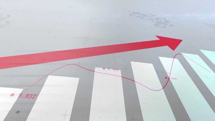 Animazione di elaborazione di dati finanziari con freccia.