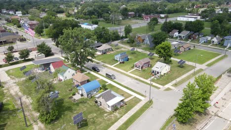 aerial sideways shot of cass community tiny homes project for people in need, prisoners and homeless people