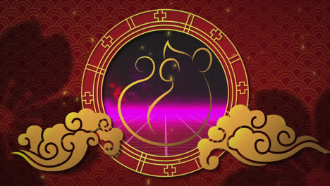 Animation-of-gold-and-red-chinese-rat-symbol-over-red-background