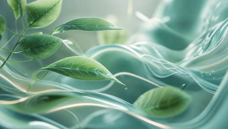 abstract green leaves and flowing water background