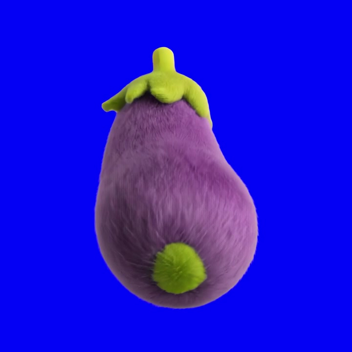 3D-renderet Behåret Aubergine Roterende på Blå Baggrund