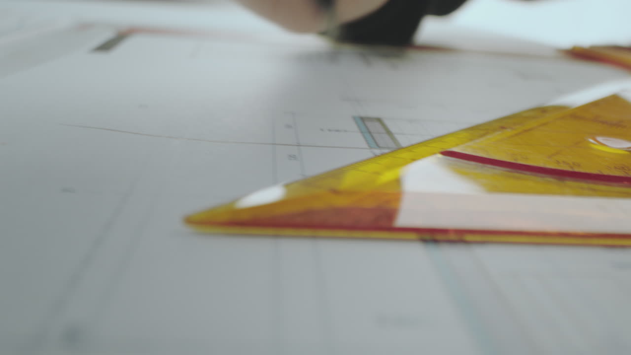 Person using drawing tools to make a technical design