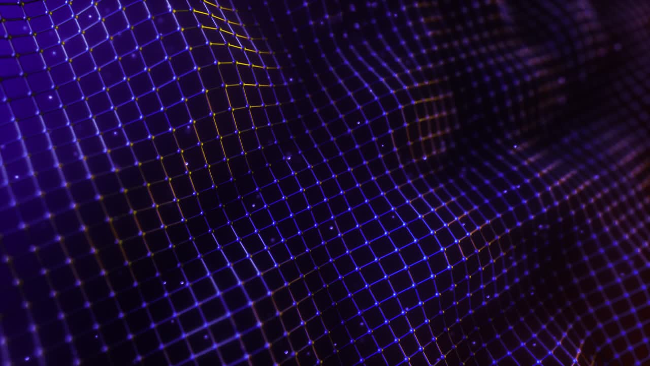rete astratta con movimento d'onda e profondità di campo. nodi di dati collegati. intelligenza artificiale. rete globale virtuale. loop 3d senza cuciture