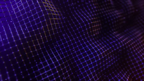 malla abstracta con movimiento de onda y profundidad de campo. nodos de datos conectados. inteligencia artificial. red global virtual. bucle sin costuras 3d render
