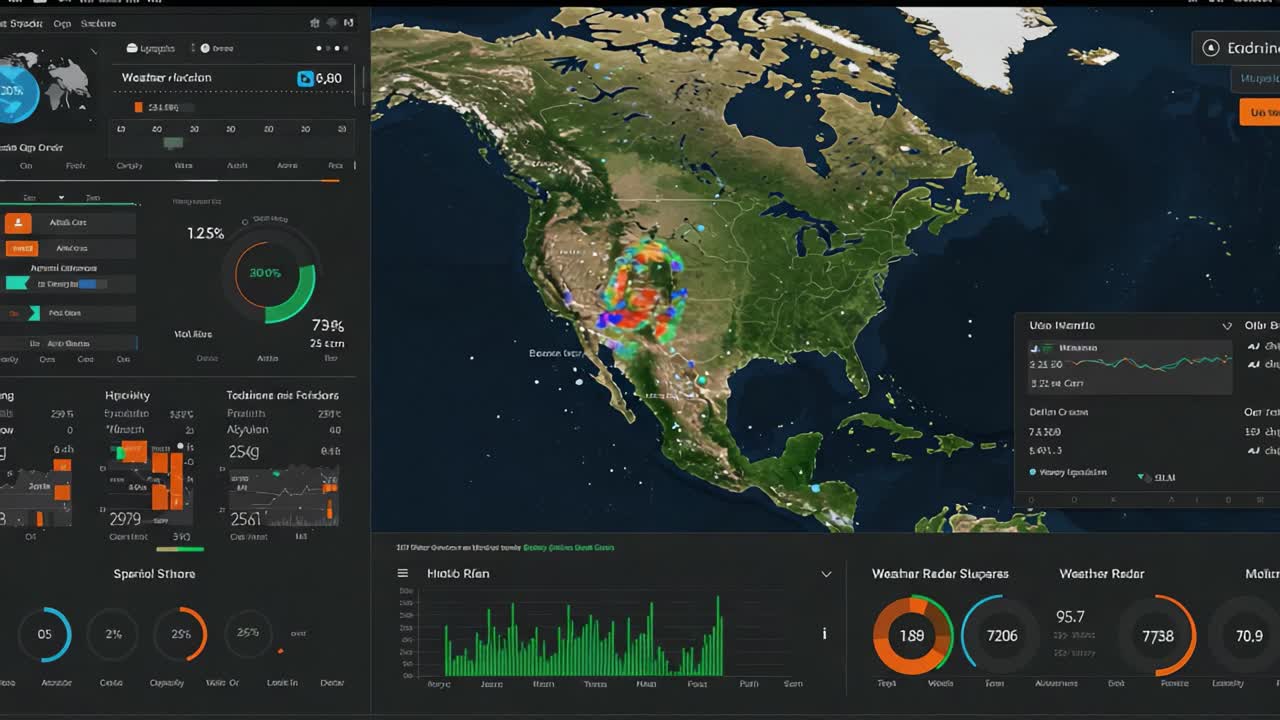 Dynamic Weather Visualization Dashboard Showcasing Real-Time Data Analytics and Atmospheric Conditions Across North America with Advanced Metrics and Graphical Outputs