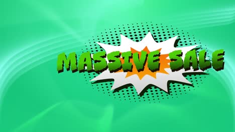 Massive-sale-text-over-retro-speech-bubble-against-digital-waves-on-green-background