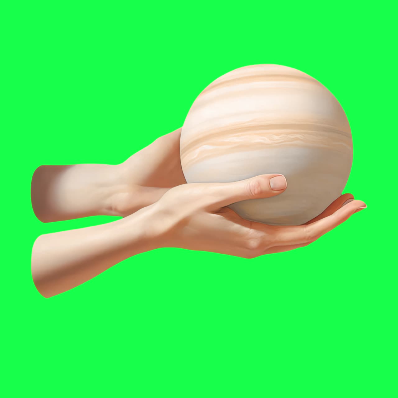 Hands holding planet sphere animation, transparent 4K video, green screen