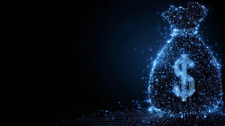 Digital Currency Security: Exploring the Intricacies of the Modern Financial Landscape Represented by a Futuristic Money Bag Made of Circuit Patterns