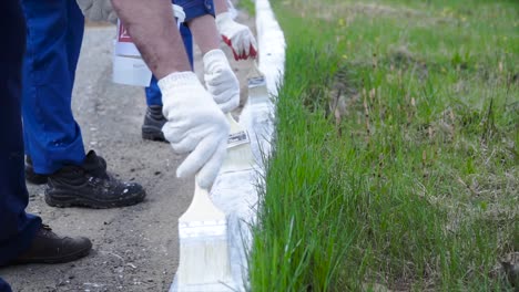 voluntarios pintando la acera