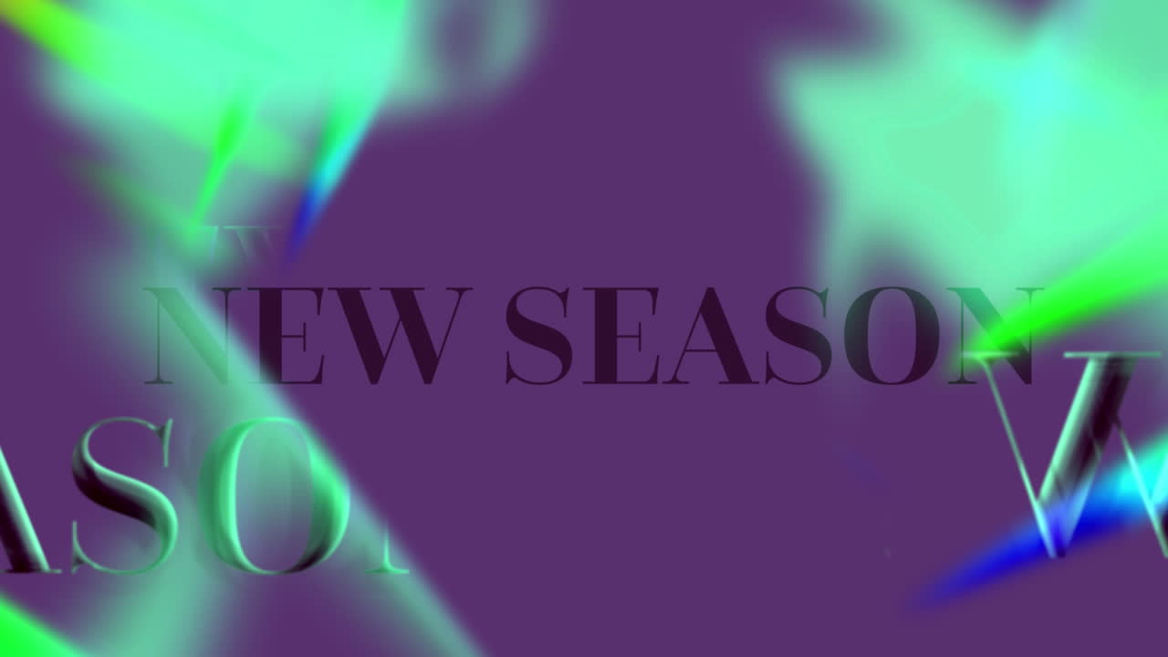 animación de texto y formas de la nueva temporada en fondo púrpura.