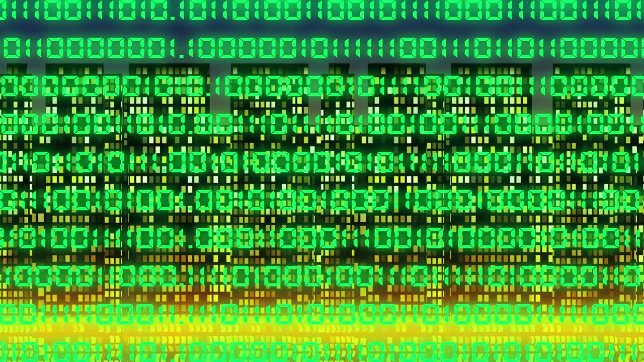 Changing zeroes and ones on the background of the night city. Digital code. Looped motion