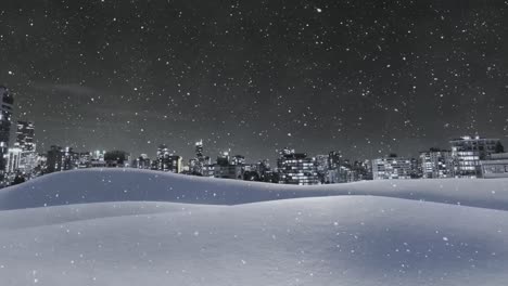 snow falling and cityscape