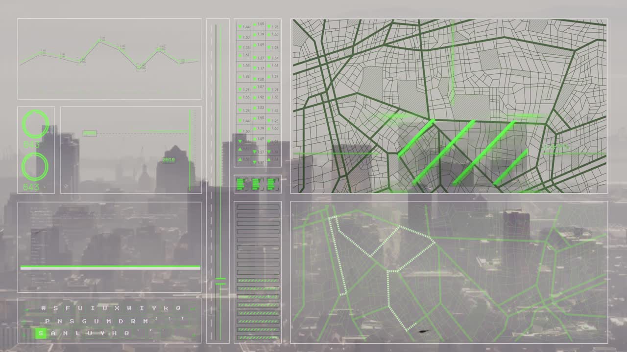 animación del procesamiento de datos sobre el paisaje urbano