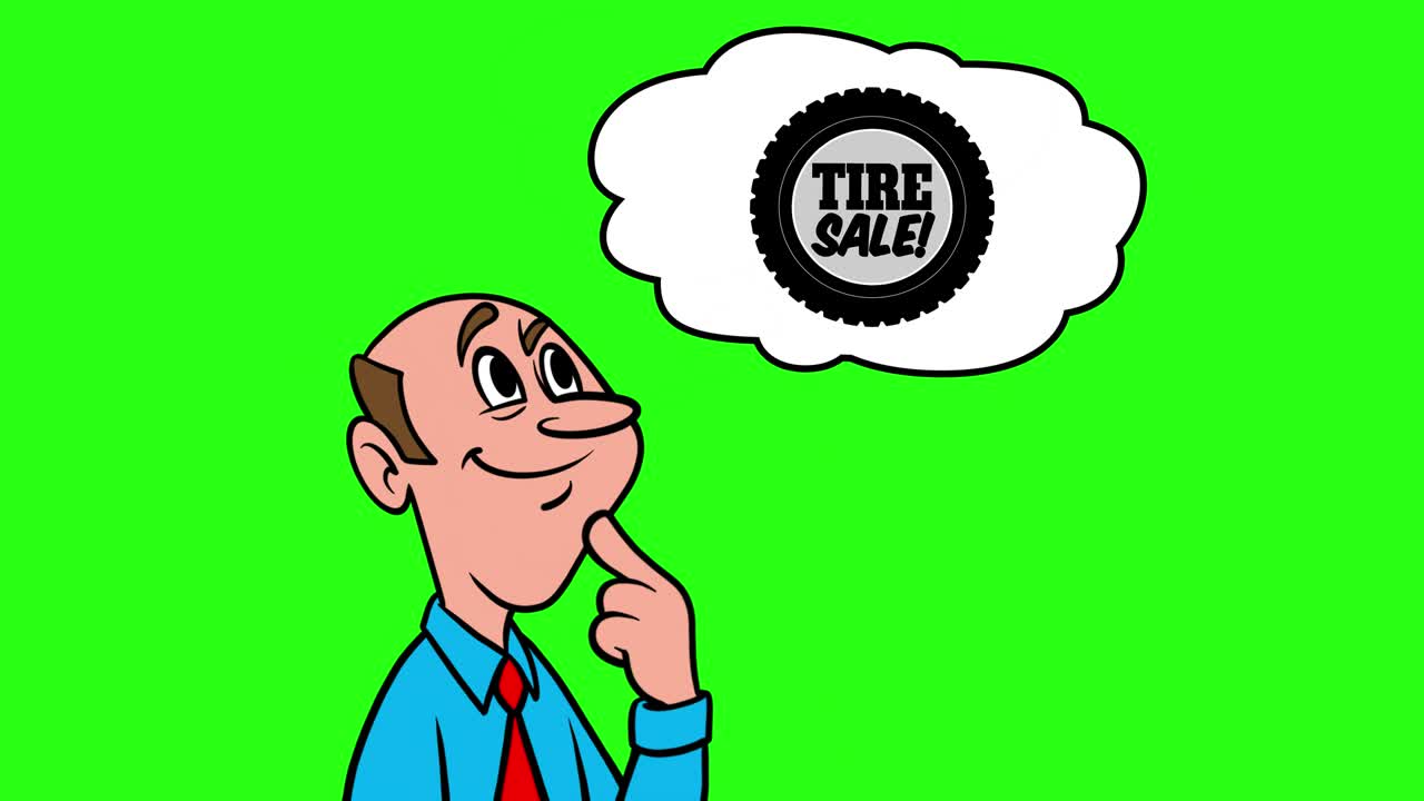 타이어 판매에 대해 생각하는 남자 - 녹색 배경으로 4k 애니메이션
