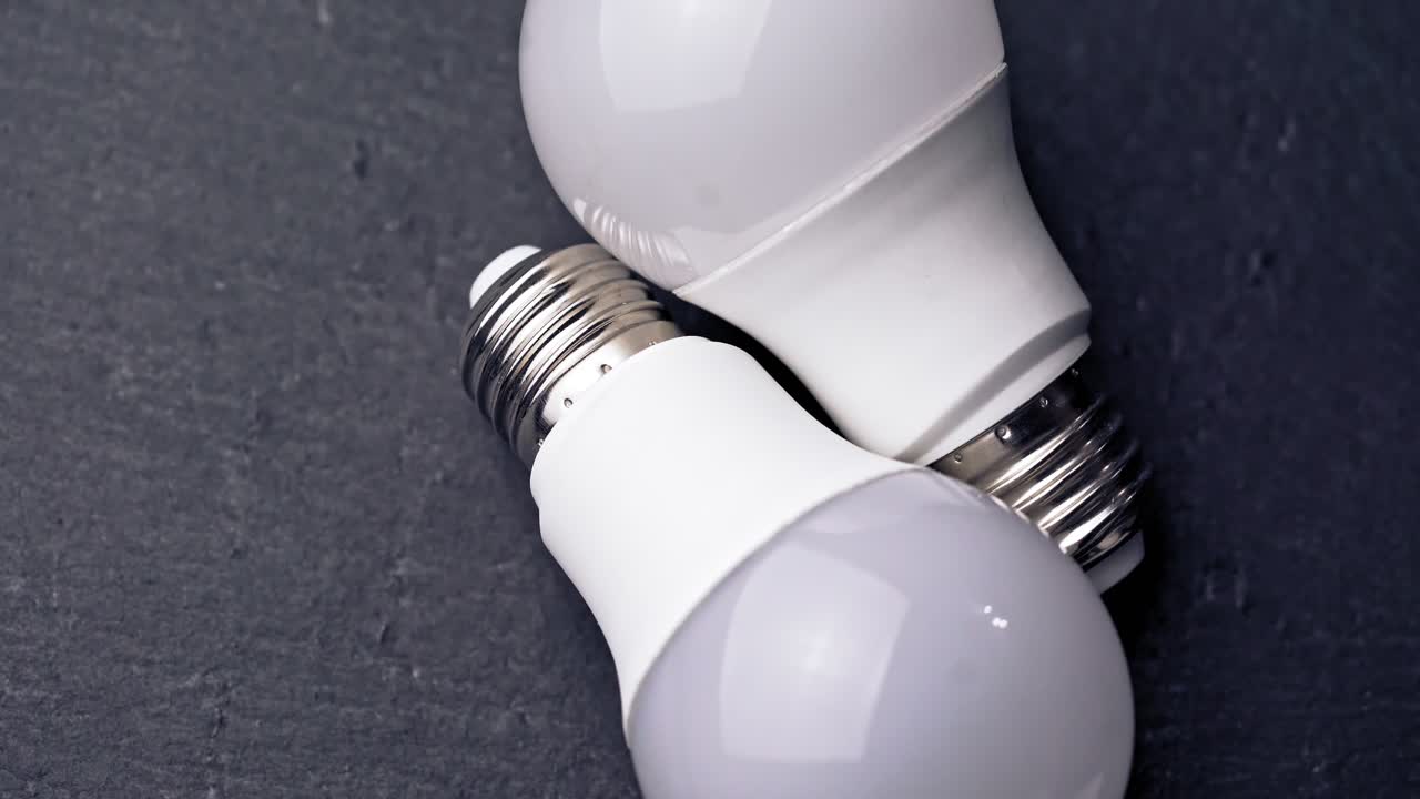 LED light bulbs on table with dark background