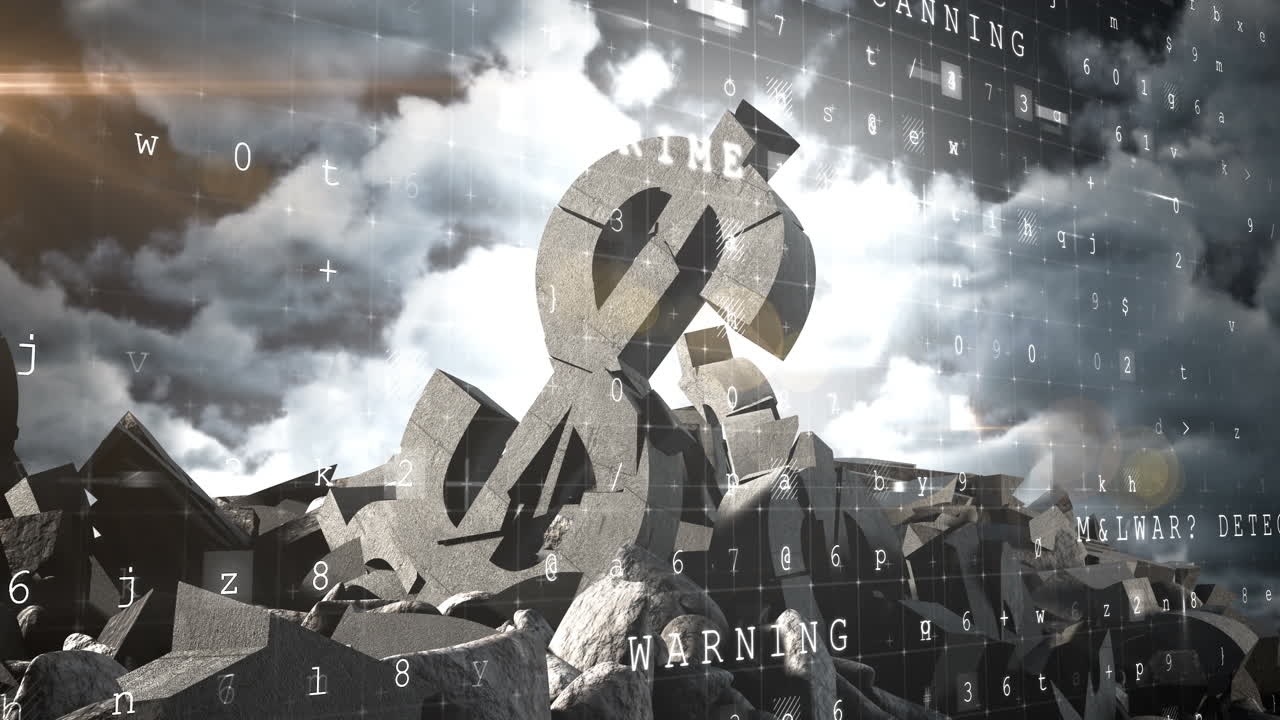 미래 지향적 인 디지털 스크린 에 대항 하여 붕괴 된 달러 기호