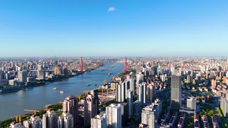 Aerial-view-of-Shanghai,-showcasing-the-Pudong-Lujiazui-Financial-Area