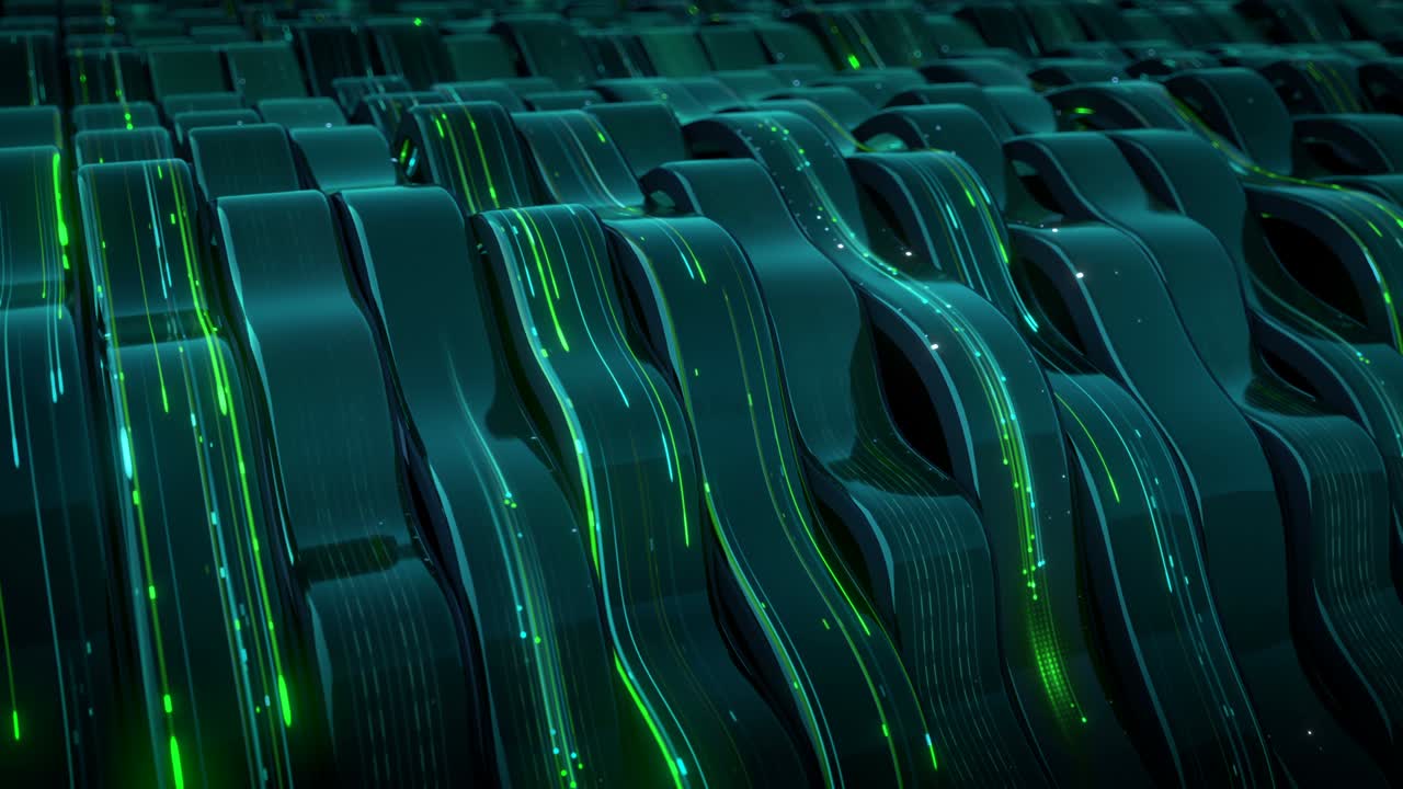 los senderos de luz verde brillante fluyen en 3d y representan una animación de bucle sin costuras.
