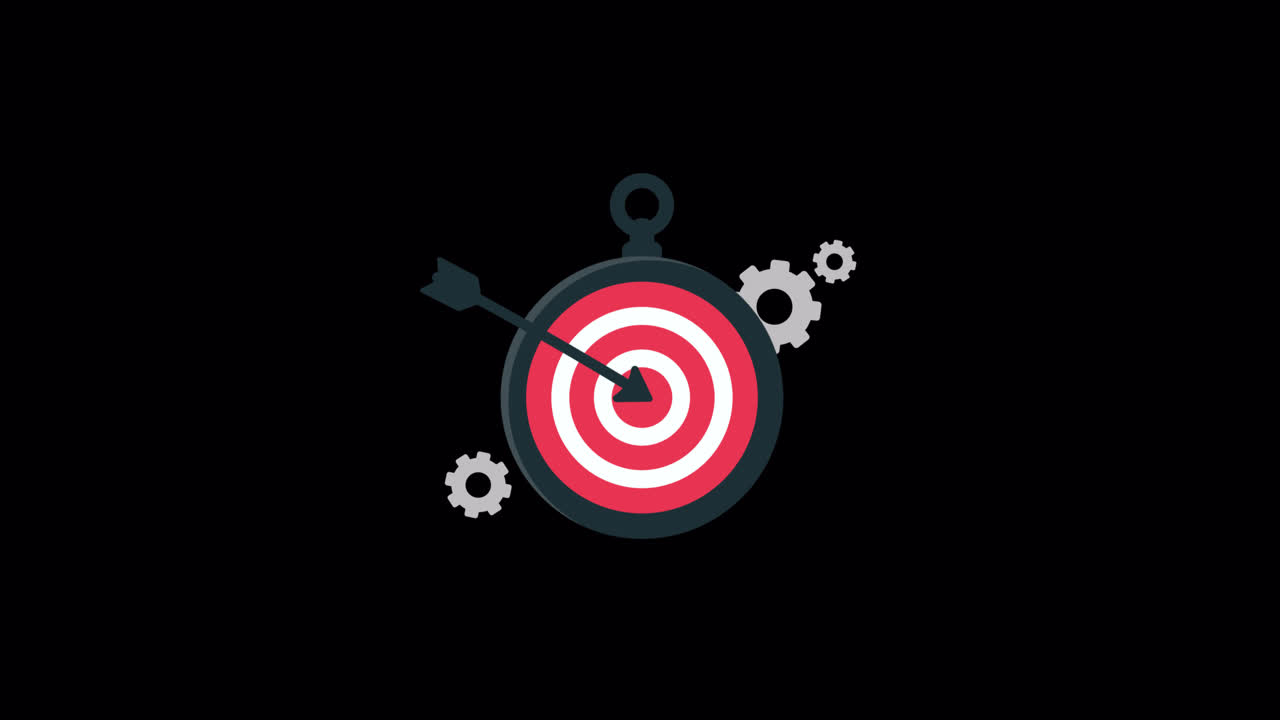Animated Target with Arrow Hitting Bullseye and Rotating Gears