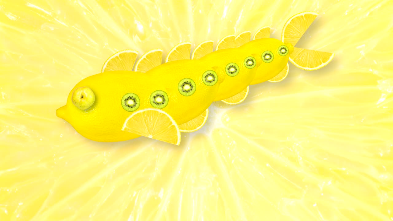 노란색 레몬 물고기에 대한 애니메이션 비디오