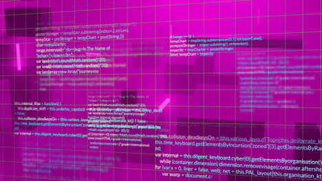 Animation of data processing over pink shapes moving