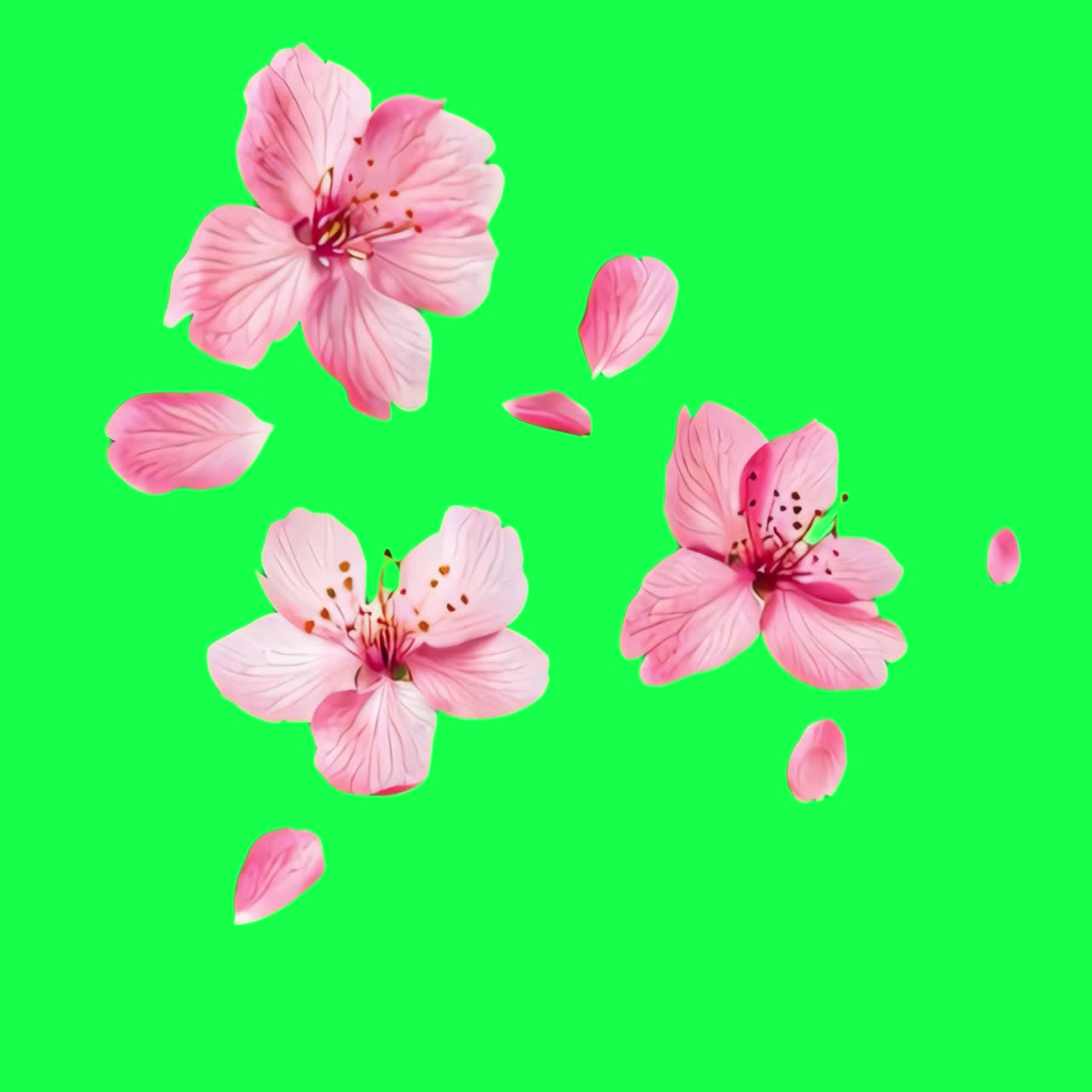 Pink cherry blossoms animation, transparent 4K video, green screen