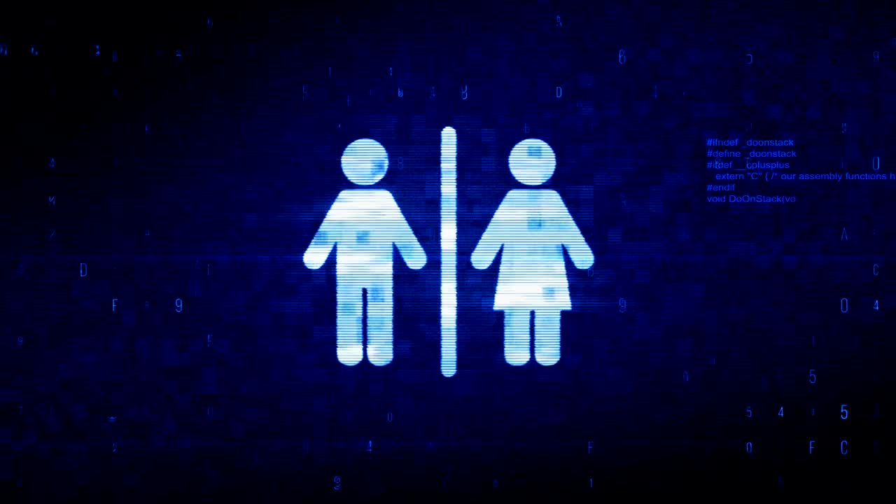 Man And Woman Male and Female Symbol Digital Pixel Noise Error Animation.