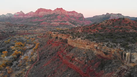 Aerial-of-Johnson-Mountain-in-Zion-National-Park-at-Sunset