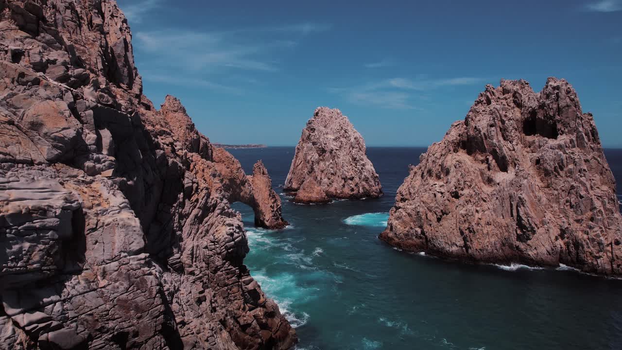 Aerial footage of Land’s End rock formations along Cabo San Lucas