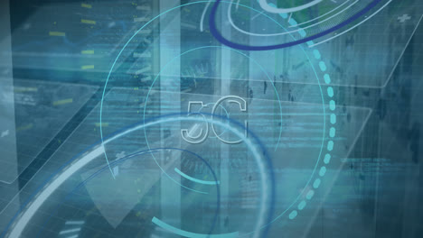 animación de 5g y círculos de procesamiento a través de servidores