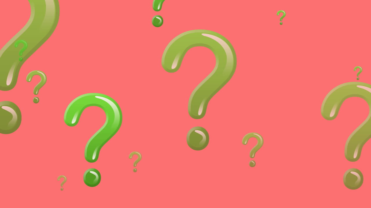 Animation of online green question mark icons moving on pink background