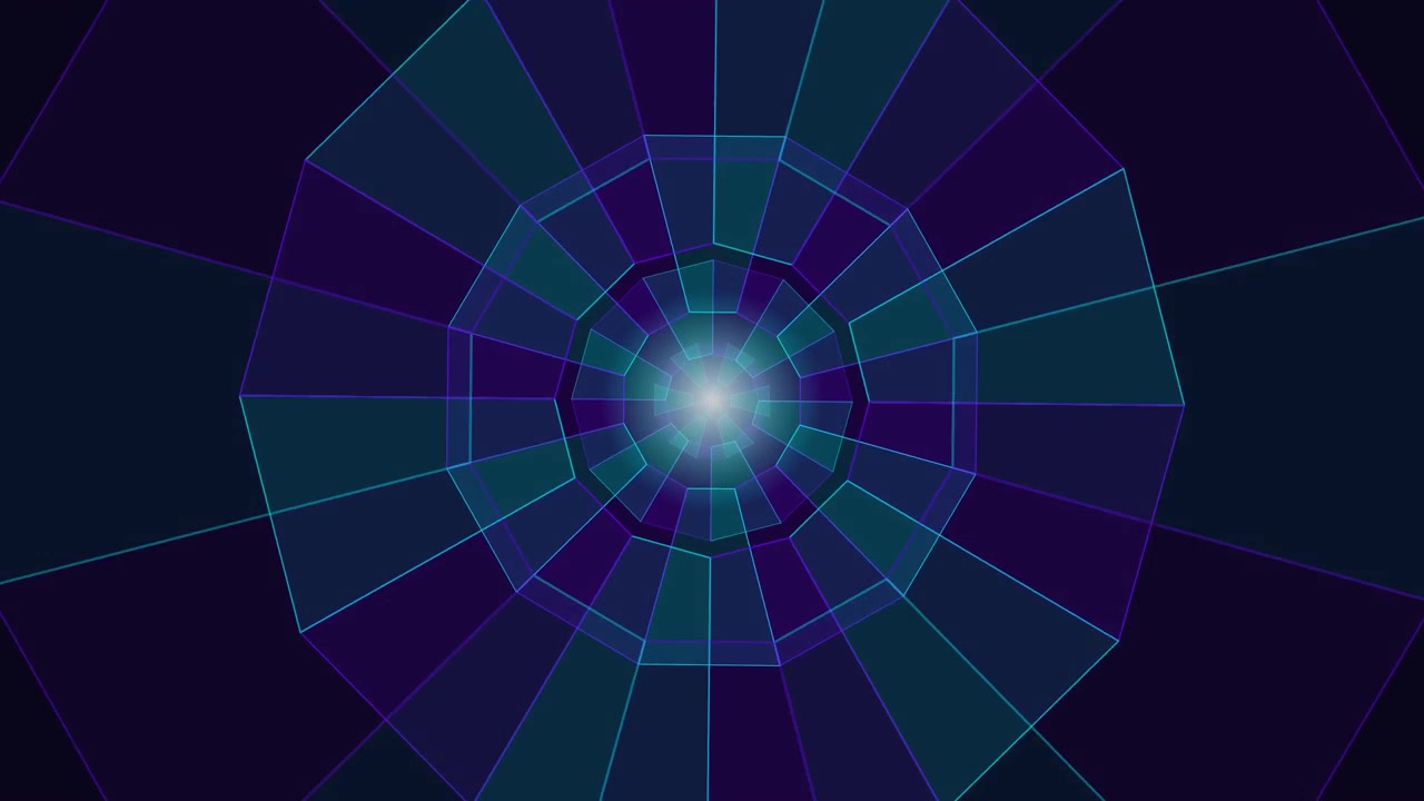 Abstract Digital Tunnel with Glowing Geometric Grid Patterns