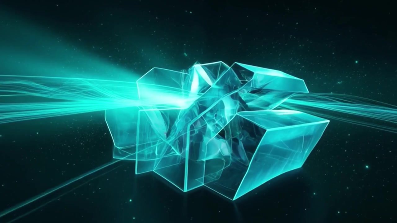 Abstract Glowing Cyan Geometric Crystal Structure Rotating in Space