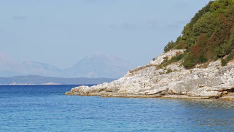 rugged coastline with blue ocean in paralia emplisi, kefalonia island, greece