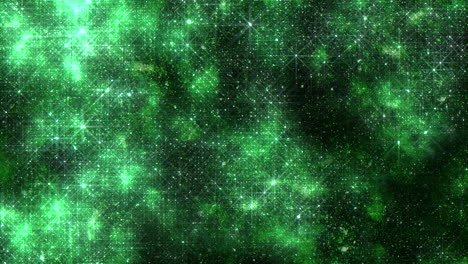 green glitters and stars in space