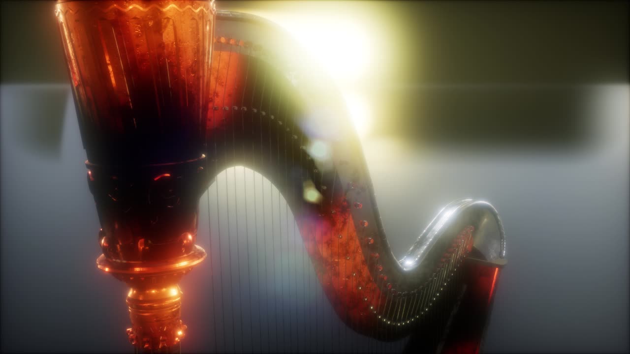 밝은 불빛 으로 어두운 곳 에서 하프 악기