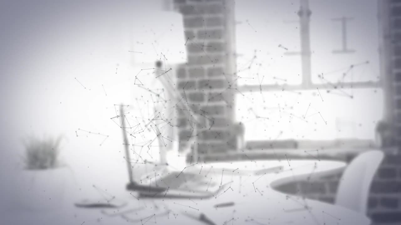 책상 위의 노트북을 통한 연결 네트워크의 애니메이션