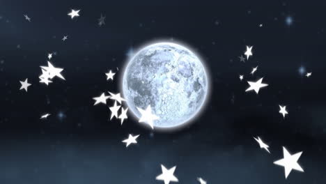 stars falling and full moon on grey background