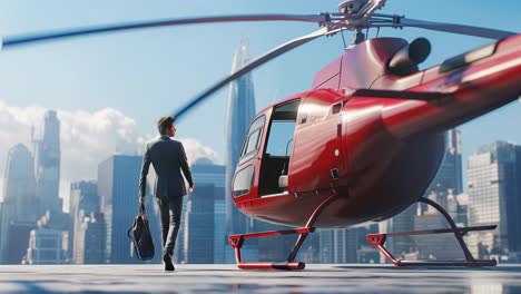 businessman arriving by helicopter