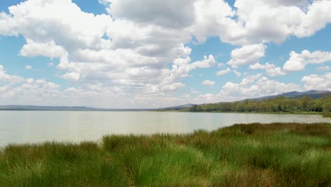 low level flying drone shot over lake elemetaita