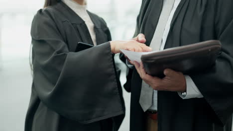 judge hands, discussion and paperwork