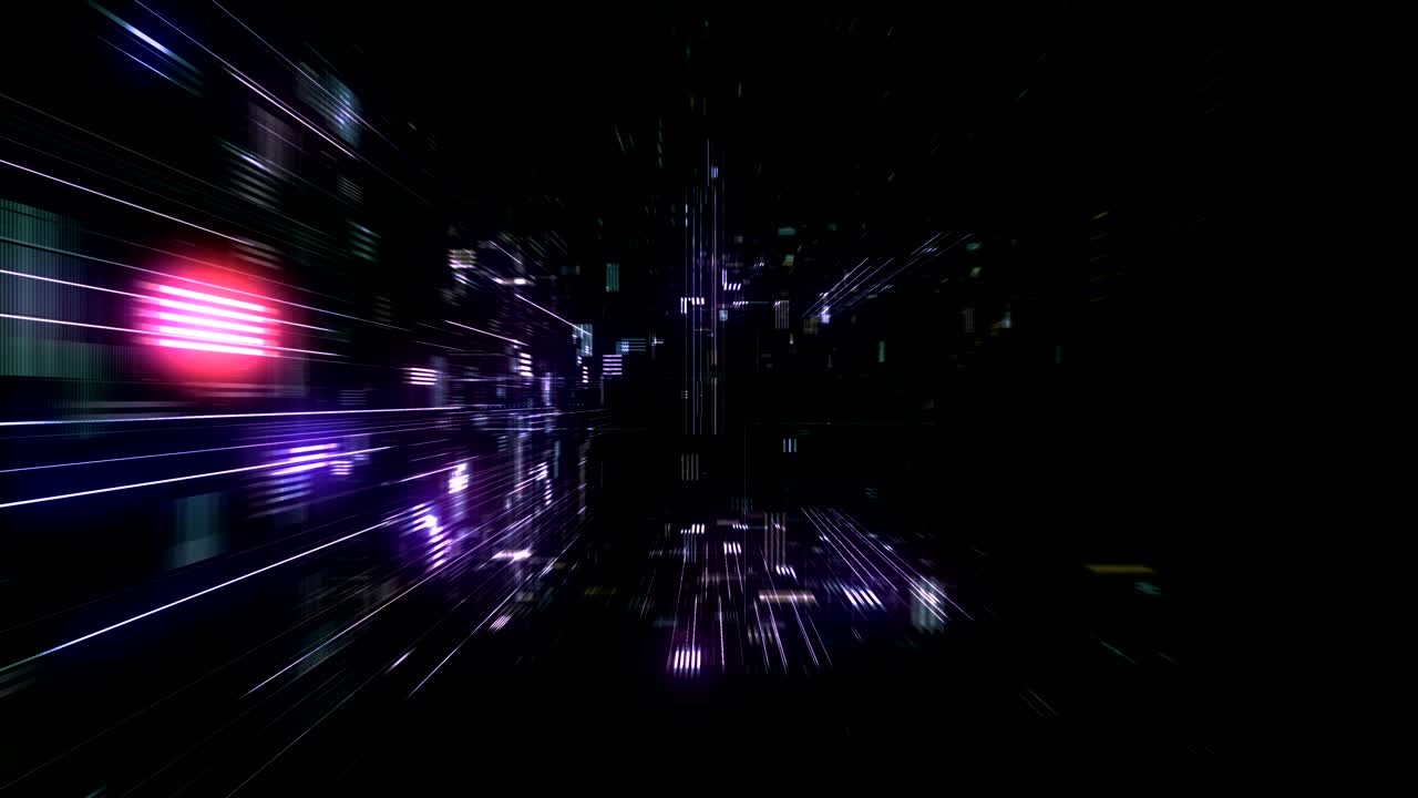 vôo para o túnel hud cósmico futurista sem costura vj loop. 4k 3d render loop