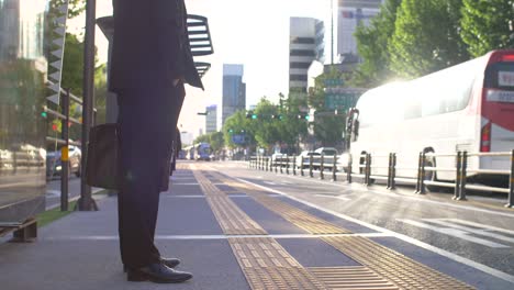 commuter at bus stop in seoul