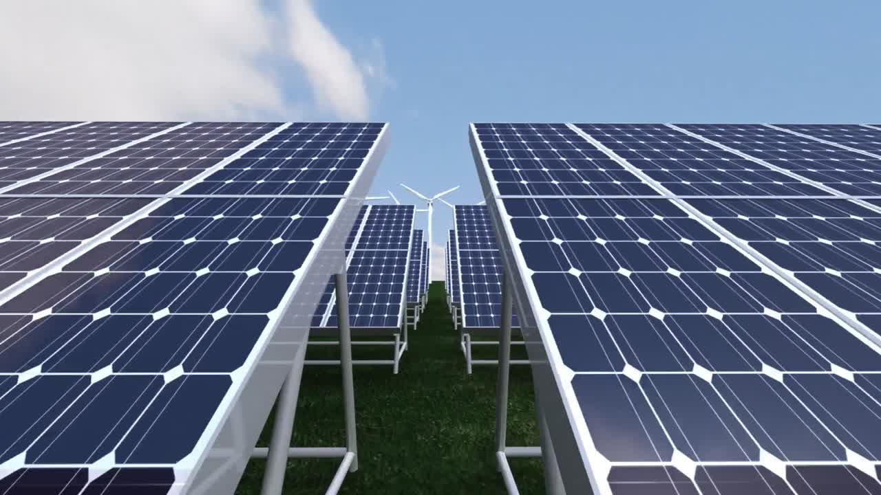 animación que muestra la turbina eólica y los paneles solares