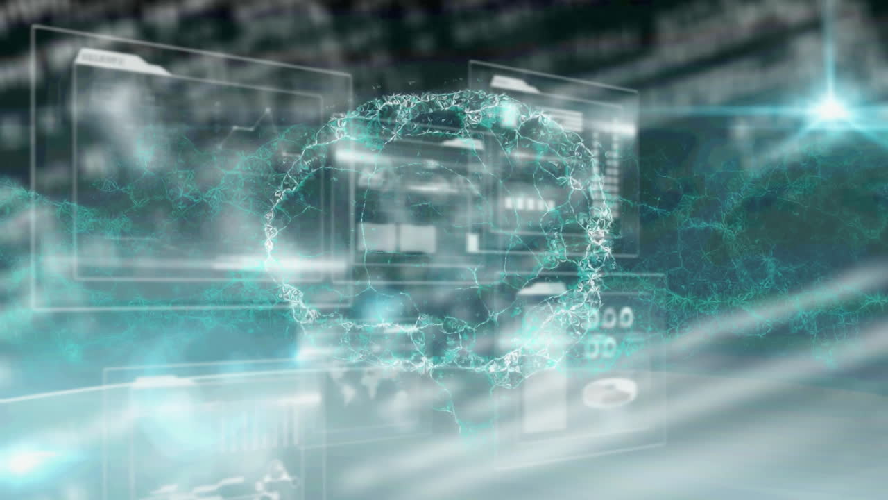 스크린에서 인간의 뇌와 데이터 처리의 애니메이션