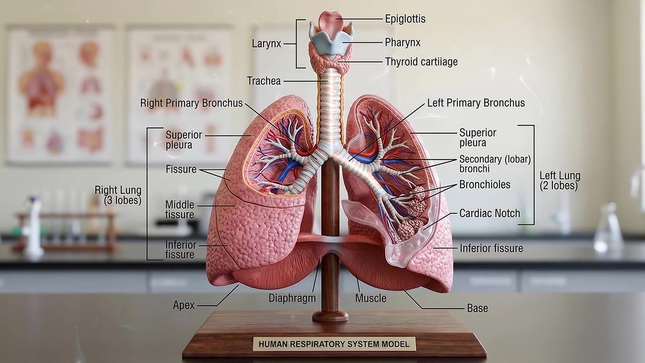 Modello anatomico del sistema respiratorio umano in laboratorio