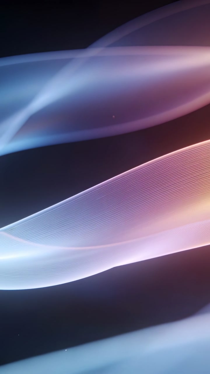 Vertical video: Starting wide ribbed ribbon sliding across black field, adding bands, specks, blur