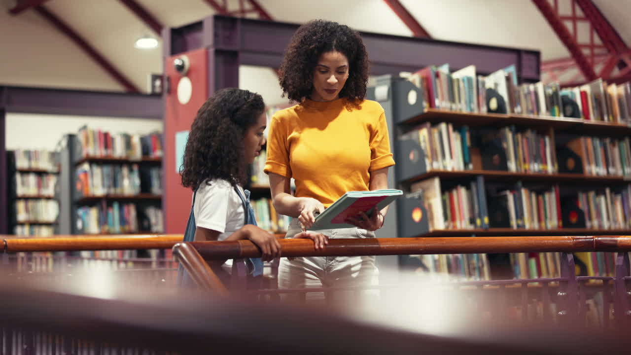 Woman and Child Reading in Library