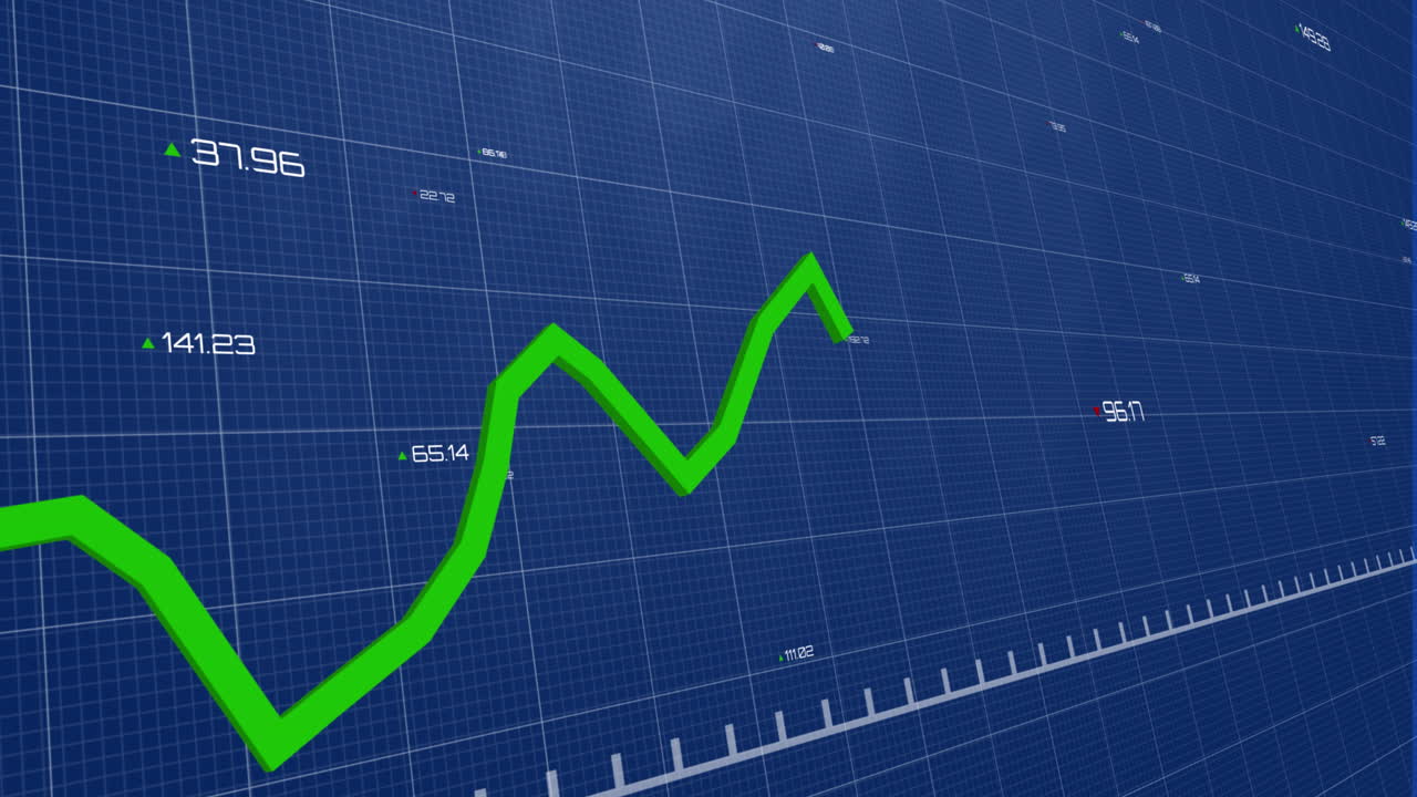 Animation of graph with changing numbers over grid pattern against blue background